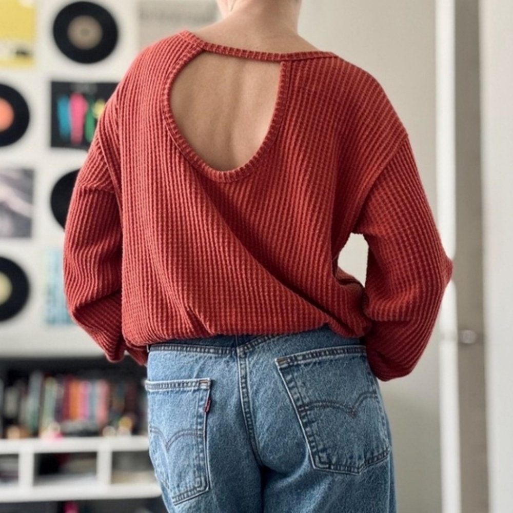 Hollister Burnt Orange Waffle Knit Top